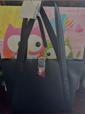 Anne Klein Black Structured Tote with Gold Accent